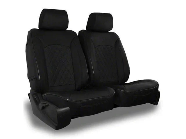 Aegis Cover Leatherette Low Back Bucket Seat Covers with Diamond Insert; Black/Black Piping (07-26 Sierra 3500 HD w/ Front Bench Seat)Find parts that fit my vehicle