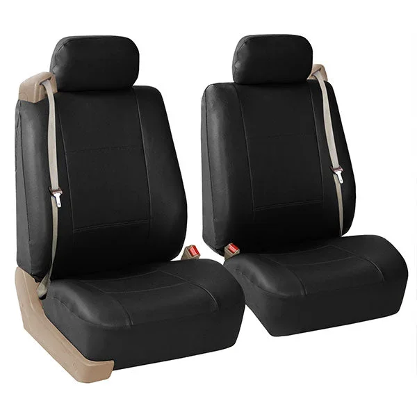 All-Purpose Built-in Seat Belt PU Leather Seat Covers – Front Set Black