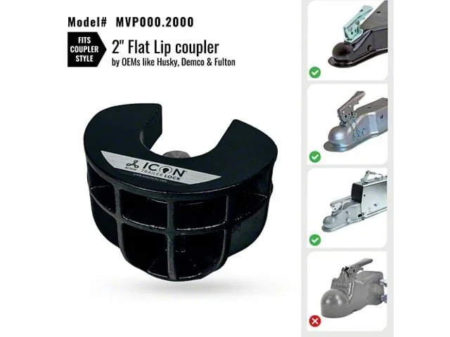 Altor Icon Trailer Coupler Lock for 2-Inch Hitch Ball; Flat Lip Coupler