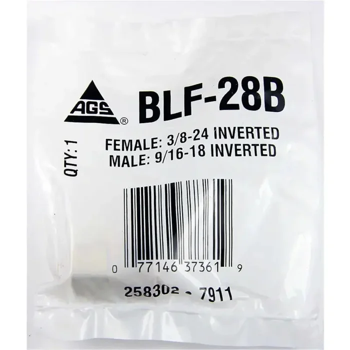 BLF-28B AGS Brake Line Fitting Adapts 9/16-18 Port to a 3/16 Inch