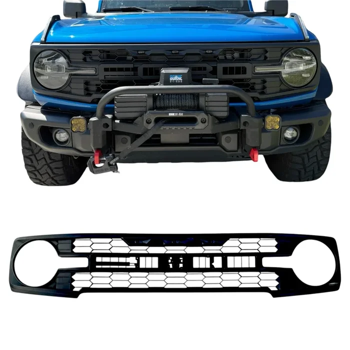 Buckle Up Off-Road R-Style Grille Matte Black with Amber Lighting for 2021+ Ford Bronco