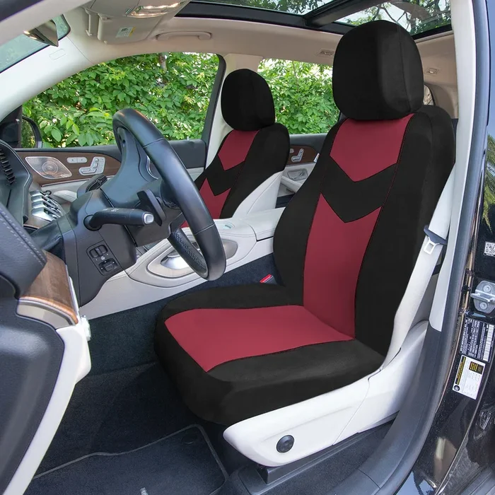Chevron Flat Cloth Car Seat Covers Full Set – Burgundy