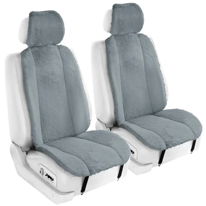 Doe16 Faux Rabbit Fur Car Seat Cushions – Front Set Gray