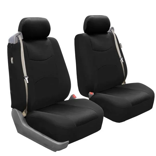 Flat Cloth All-Purpose Built-In Seatbelt Seat Covers – Front Set Black