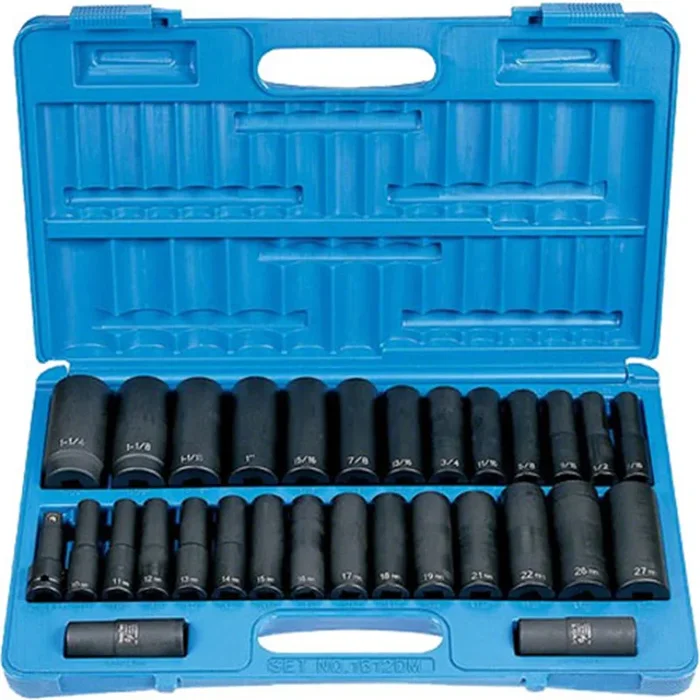 Grey Pneumatic 1/2-Inch Drive Deep Length SAE Impact Socket Set; 6-Point; 30-Piece