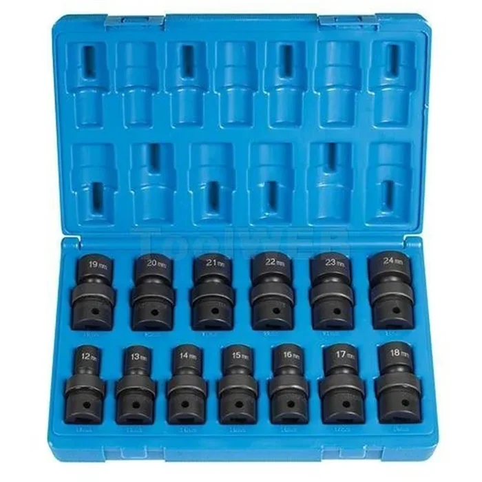 Grey Pneumatic 1/2-Inch Drive Standard Length Metric Universal Impact Socket Set; 12-Point; 13-Piece