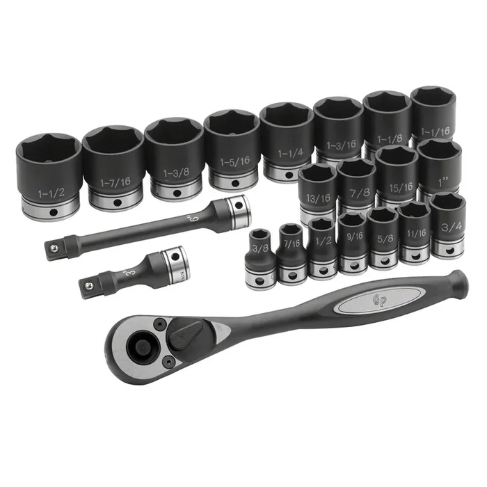 Grey Pneumatic 1/2-Inch Drive Standard Length SAE Duo-Socket Set; 6-Point; 22-Piece