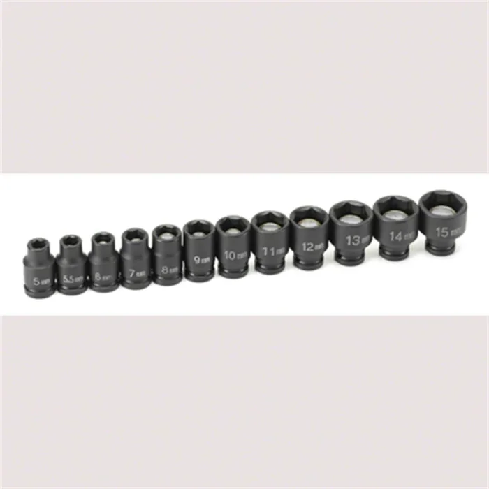 Grey Pneumatic 1/4-Inch Drive Standard Length Magnetic Metric Impact Socket Set; 6-Point; 12-Piece