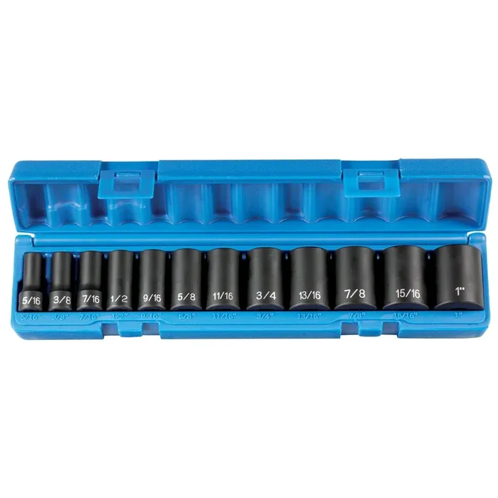 Grey Pneumatic 3/8-Inch Drive Semi-Deep Length 12-Point SAE Impact Socket Set; 12-Piece