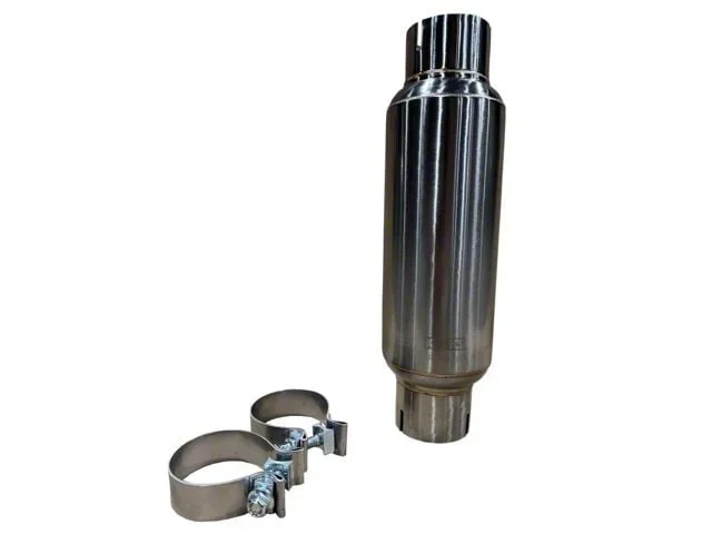 Kooks 10-Inch Polished Stainless Steel Round Clamp-In Muffler; 3-Inch Inlet/3-Inch Outlet (Universal; Some Adaptation May Be Required)