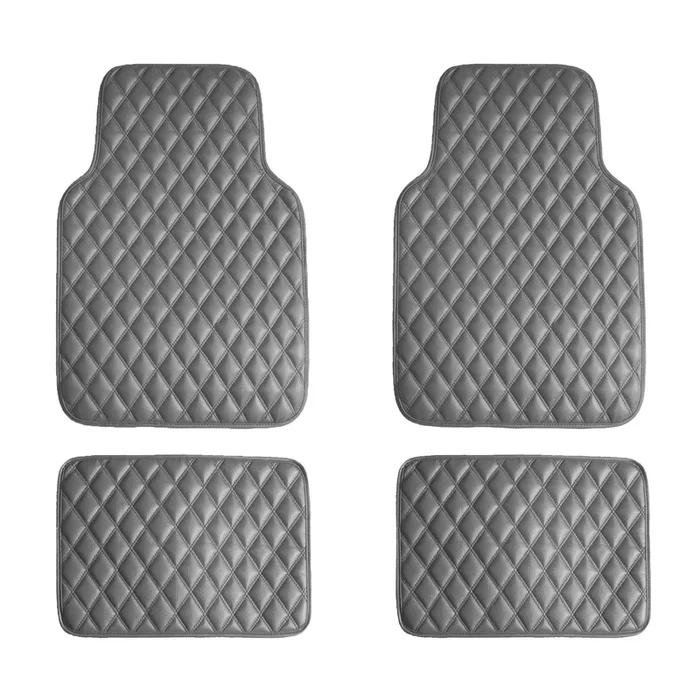 Luxury Universal Liners Heavy Duty Faux Leather Non-Slip Floor Mats Diamond Design – Full Set Gray