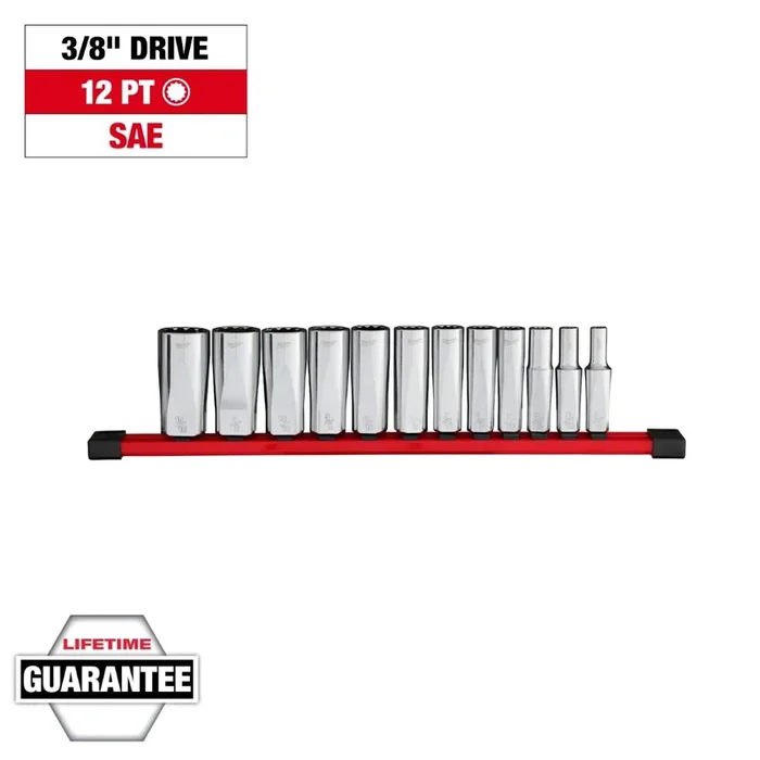 Milwaukee Tool 3/8-Inch Drive 12-Point Deep Well SAE Socket Set; 12-Piece