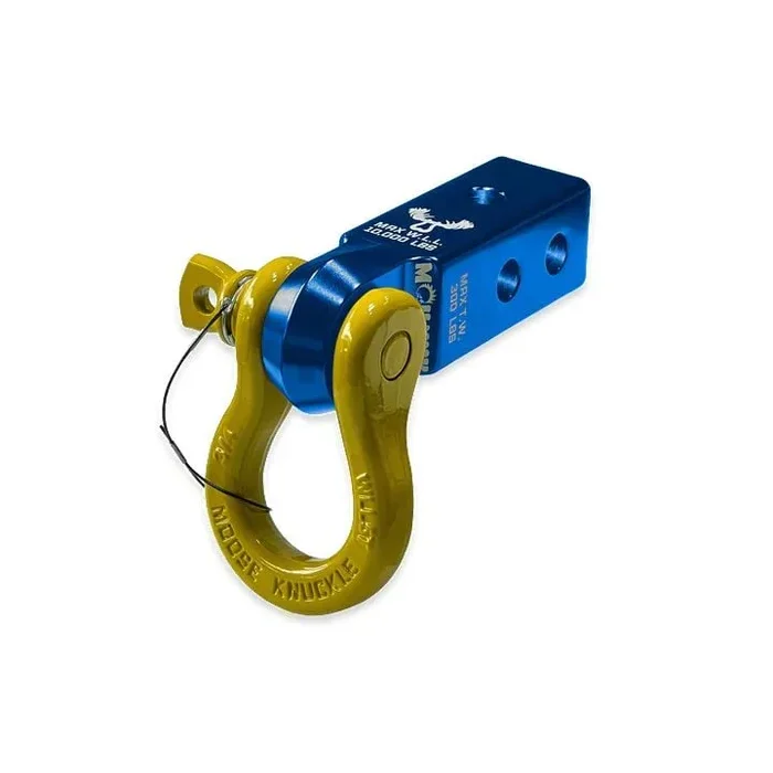 Moose Knuckle Offroad B’oh Spin Pin Shackle 3/4 and Mohawk 2.0 Receiver Combo; Blue Pill/Detonator Yellow (Universal; Some Adaptation May Be Required)