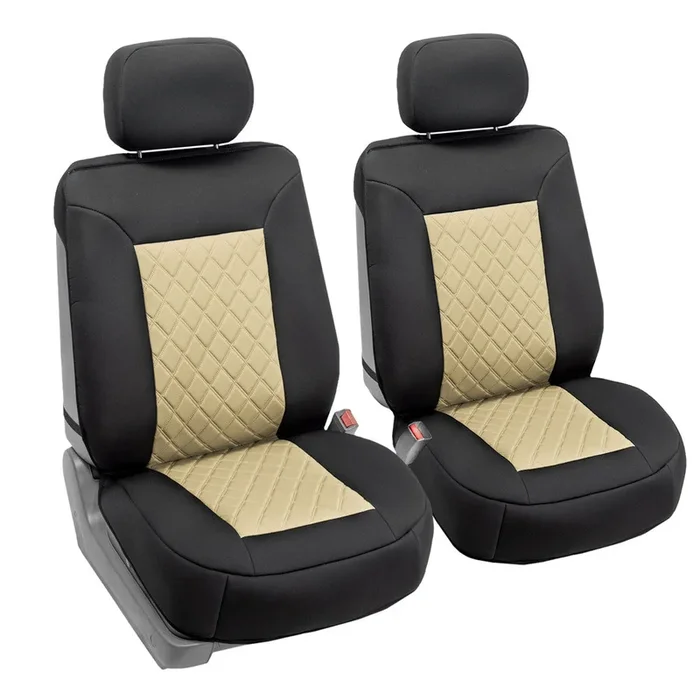 Neosupreme Deluxe Quality Car Seat Cushions – Front Set Beige / Black