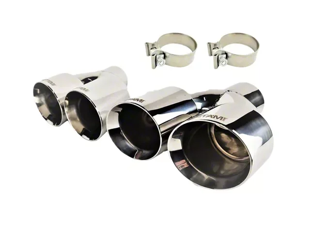 Quad Staggered Angle Cut Exhaust Tips; 4-Inch; Chrome Polished (Fits 3-Inch Tailpipe)