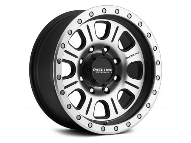 Raceline Monster Matte Black Machined 8-Lug Wheel; 17×9; -12mm Offset (01-06 Sierra 3500 HD SRW)Find parts that fit my vehicle