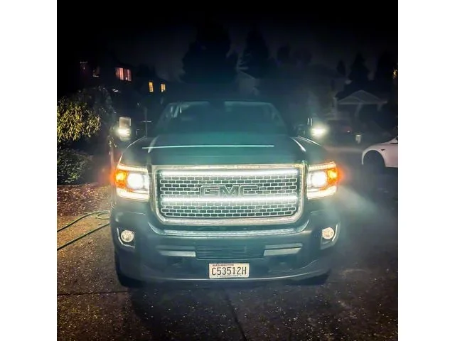 Sick Diesel LED Grille Lights; Smoked Amber; Silver Frame (15-17 Sierra 3500 HD Denali)Find parts that fit my vehicle