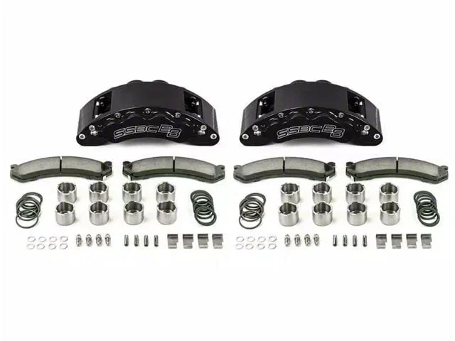 SSBC-USA Barbarian Front 8-Piston Direct Fit Caliper and Semi-Metallic Brake Pad Upgrade Kit with Dimple Drilled/Slotted Rotors; Black Calipers (20-26 Sierra 3500 HD)Find parts that fit my vehicle