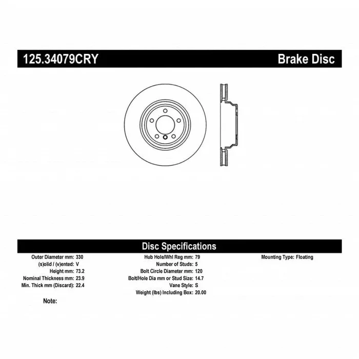 Stoptech 12 BMW 28i xDrive / 06 330 Series (E90) Sedan RWD/AWD Front CRYO-STOP Rotor