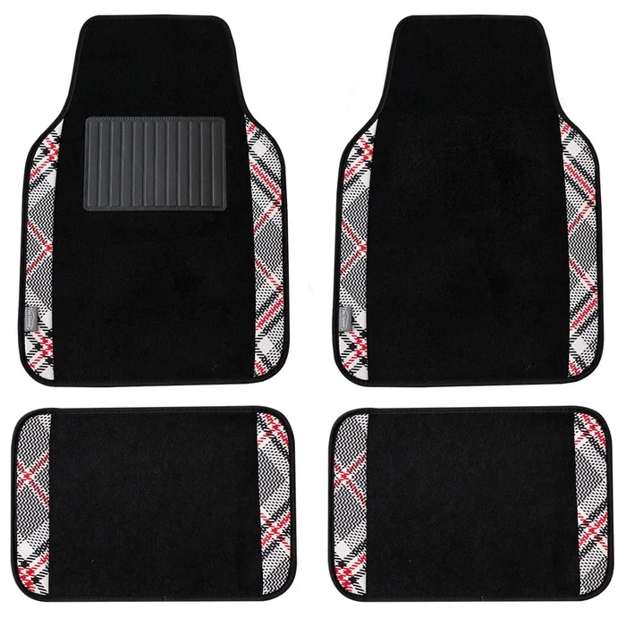 Tartan11 Plaid Trim Non-Slip Carpet Floor Mats – Full Set Beige