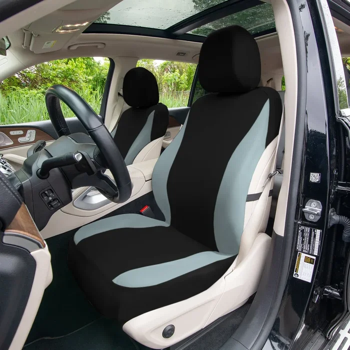 TLH Classic Flat Cloth Car Seat Covers Full Set – Gray/Black