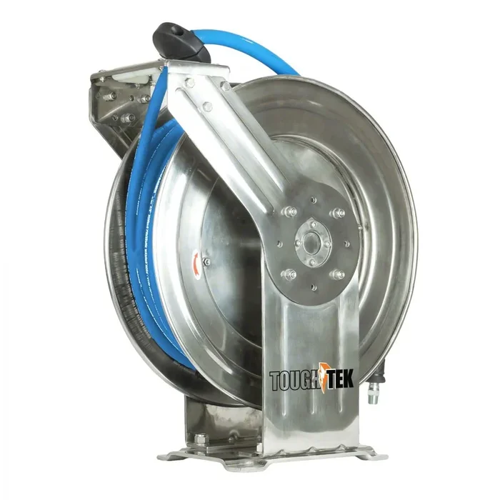 ToughTek Rubber Pressure Washing Dual Arm Hose Reel; 3/8-Inch x 50-Foot; Stainless Steel