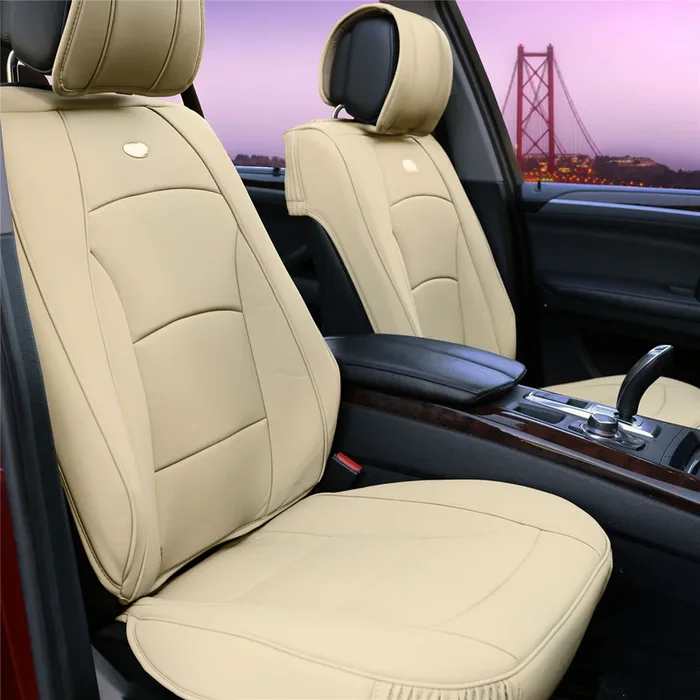 Ultra Comfort Deluxe Leatherette Seat Cushions – Front Set Beige