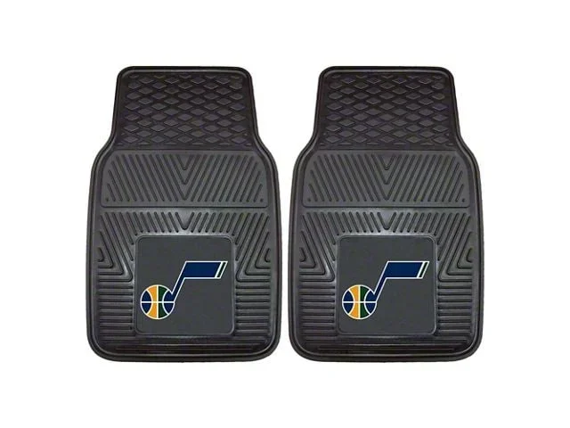 Vinyl Front Floor Mats with Utah Jazz Logo; Black (Universal; Some Adaptation May Be Required)