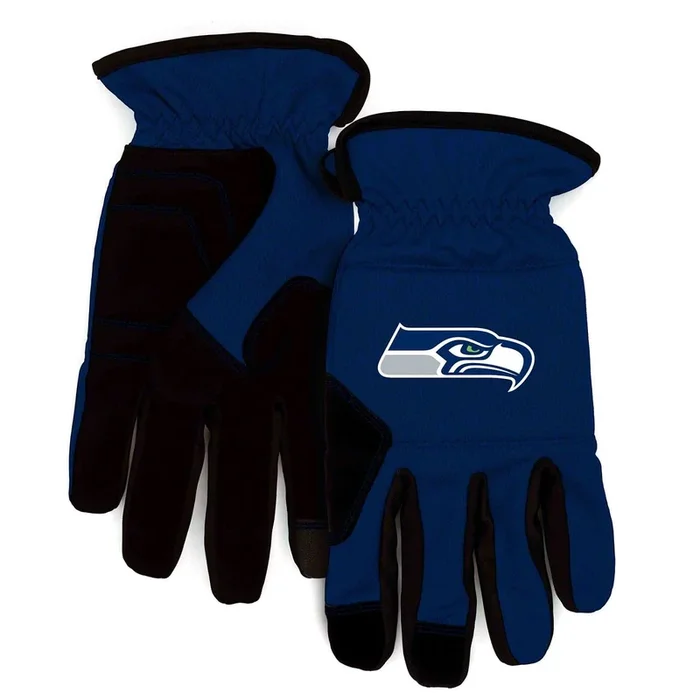 Work Gloves with Seattle Seahawks Logo; Navy Blue/Black (Universal; Some Adaptation May Be Required)