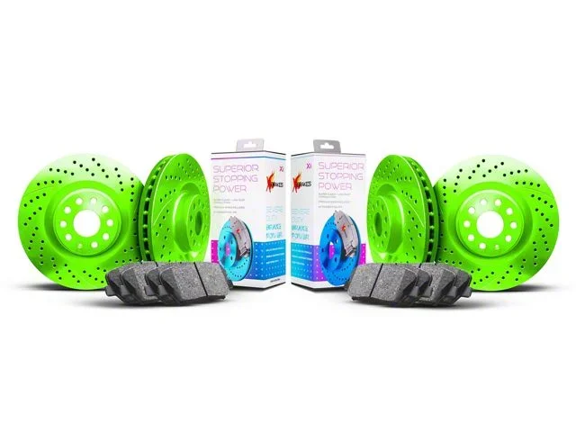 Xbrakes Xi Series 8-Lug Brake Rotor and Pad Kit; Front and Rear; Green (07-10 Sierra 3500 HD SRW)Find parts that fit my vehicle